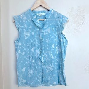 Calvin Klein Blue floral, banded collar cotton blouse